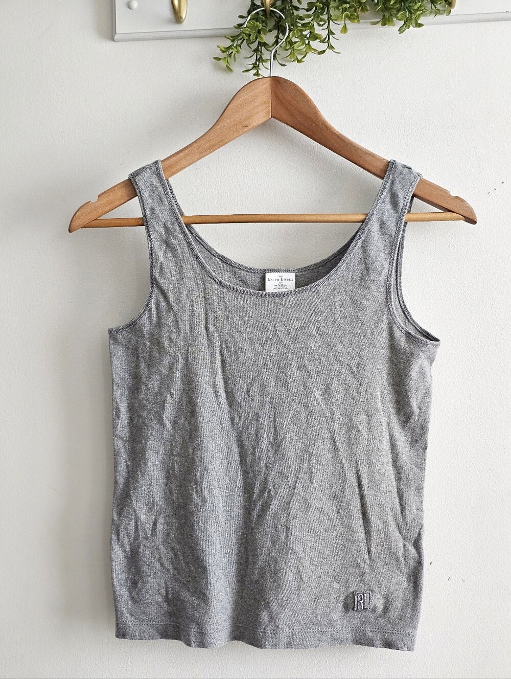Vintage Ralph Lauren Gray Tank Top Embroidered RL Logo Women’s Small Y2K